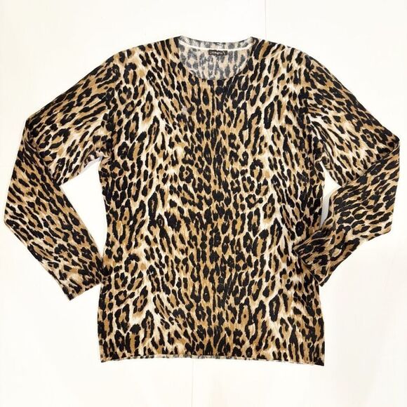 J. McLaughlin 100% Cashmere Sancerre Leopard Print Pullover Sweater Size M - Picture 2 of 5